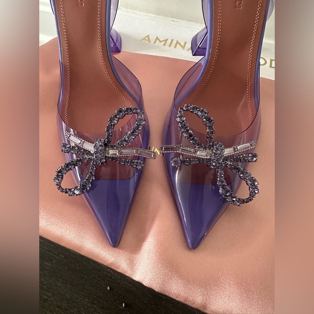 AMINA MUADDI Rosie see-through slingback bow pumps